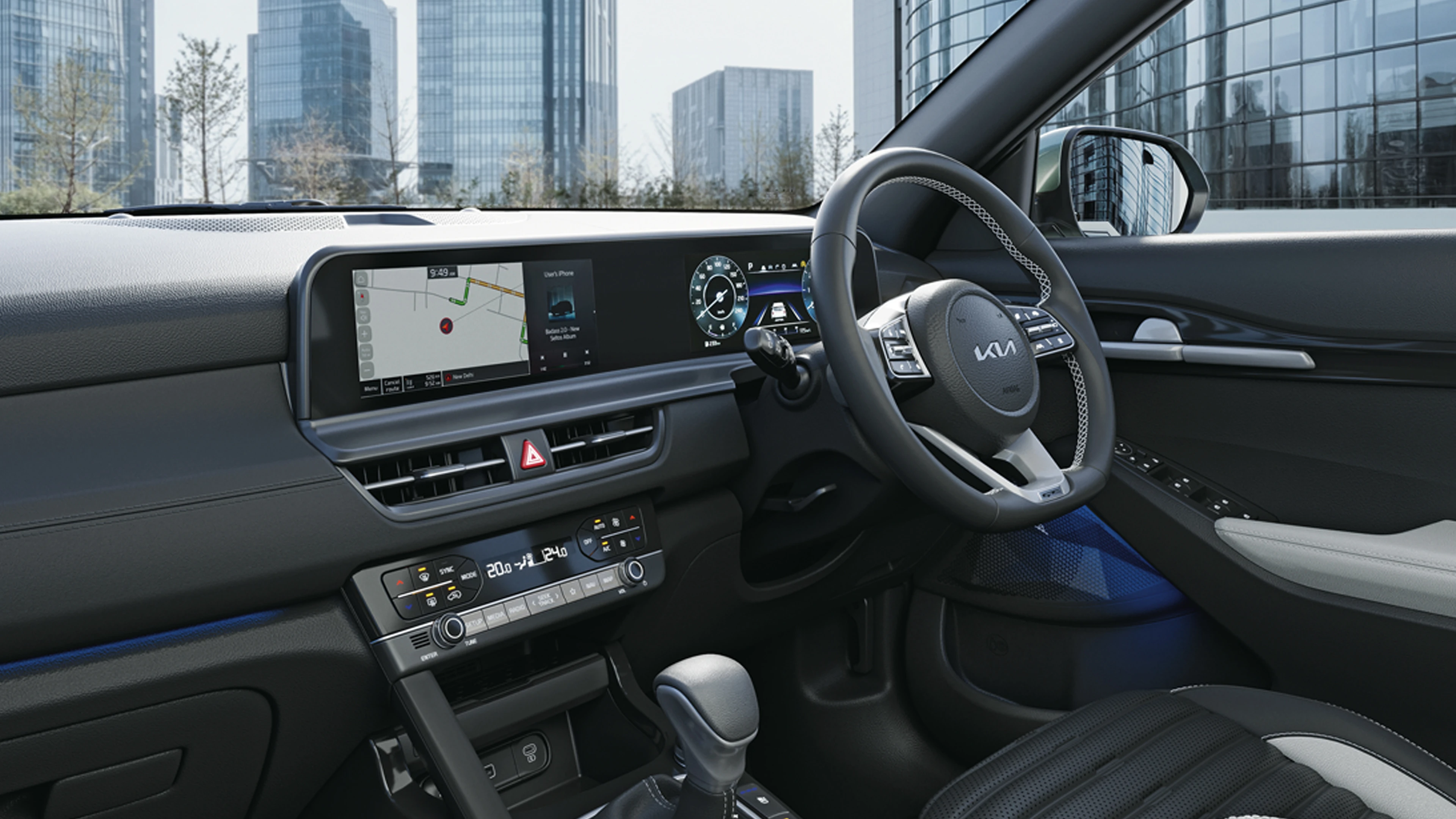 Steering Wheel and Dual Screens