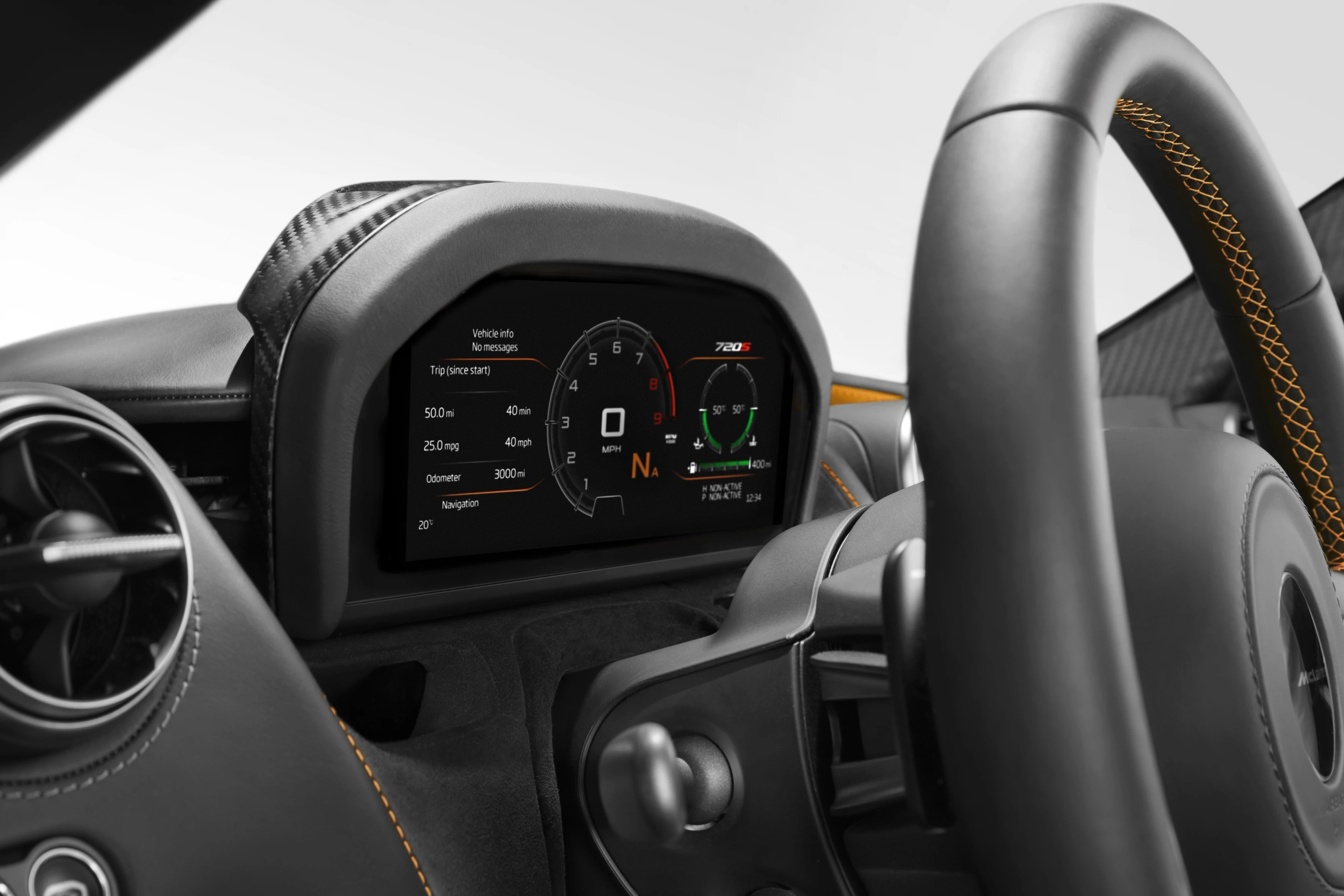 720S driver display and steering wheel