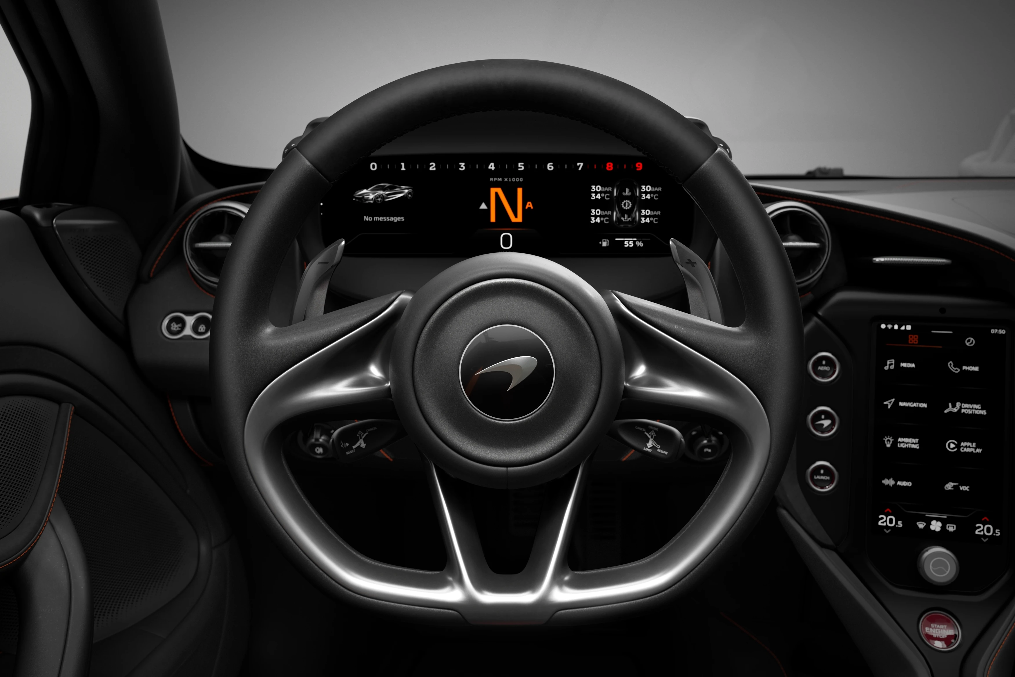 750S steering wheel and driver display