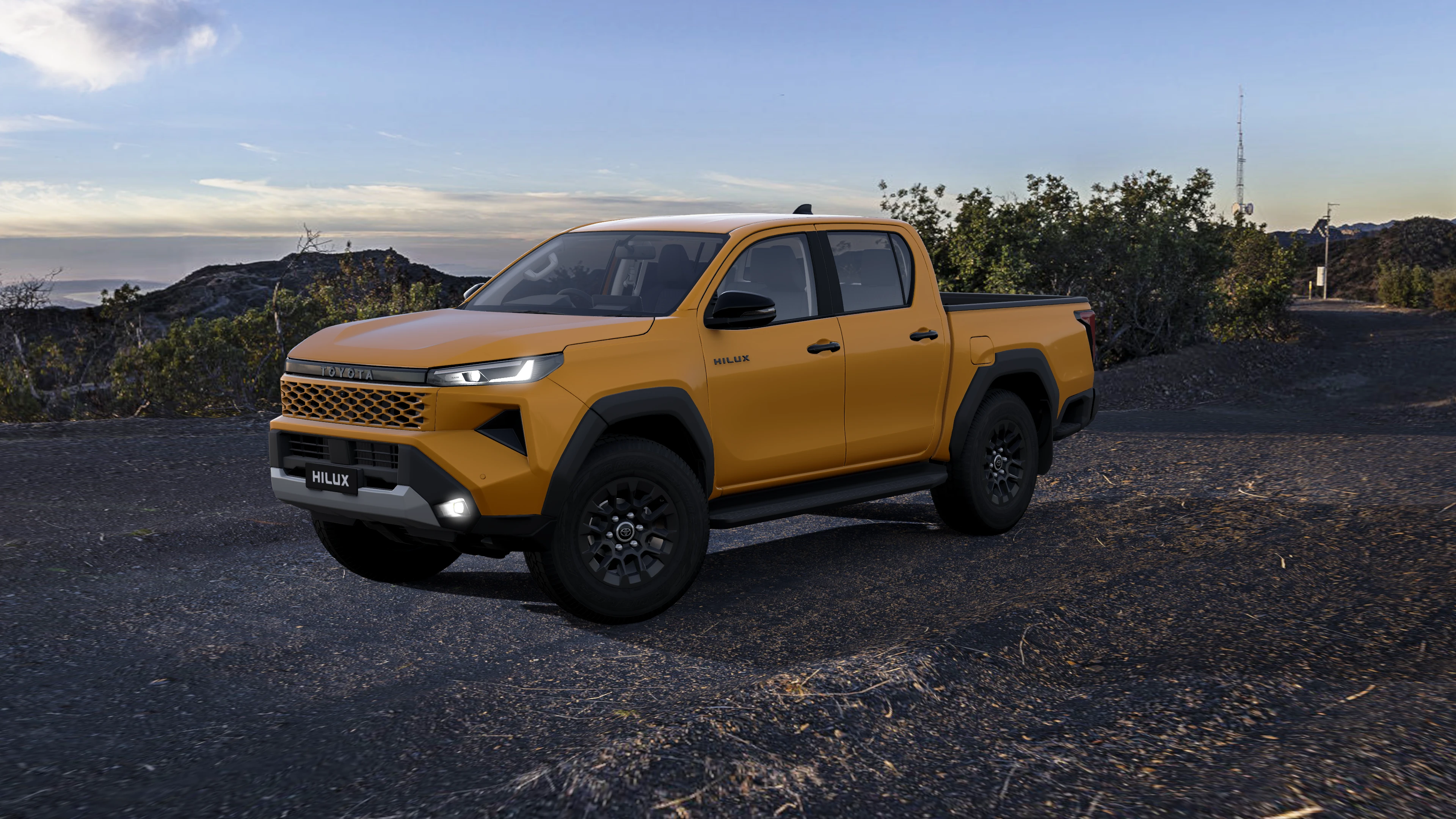Front Three-Quarter at Dusk, LED Lamps On